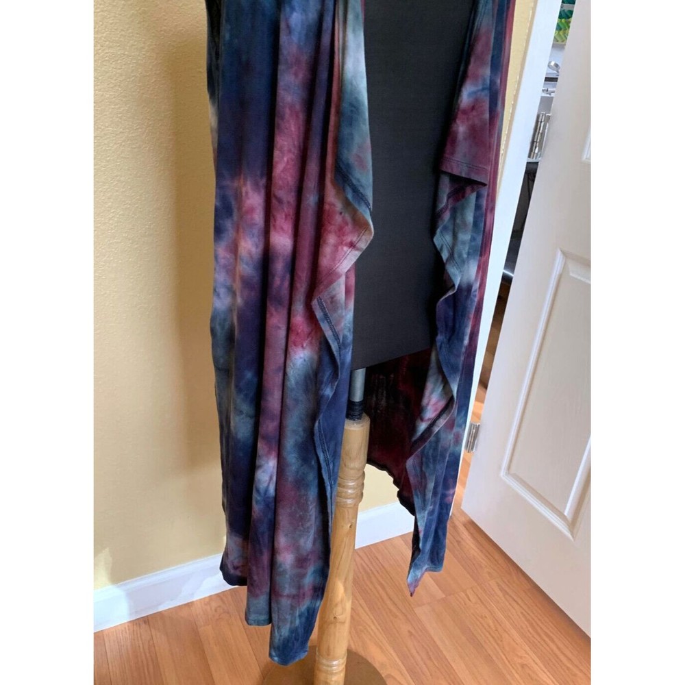 COIN 1804 Tie Dye Open Front Draped Hooded Boho Long Vest Cardigan Sz M Pockets - Picture 6 of 7